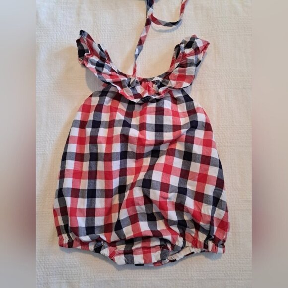 Tommy Bahama girls 18 months checked bubble romper and hat, EUC - Picture 2 of 6